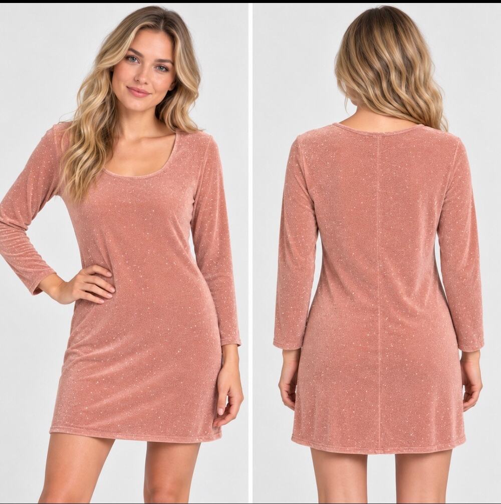 Vintage 90s Rabbit Rabbit Designs Sparkle Mini Dress Dusty Rose Pink Sz10P